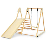 OLAKIDS Toddlers Triangle Climbing Set, 4 in 1 Foldable Kids Wood Montessori Climber Ladder with Ramp, Slide and Swing, Indoor Playground Jungle Play Gym Structure for Boys Girls Olakids