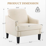 Bezseller Modern Accent Chair, Upholstered Reading Armchair with Wood Legs, Mid-Century Leisure Comfy Single Sofa Chair for Living Room, Bedroom, Home, Office, Beige Bezseller