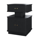 Night Stand, LED Nightstand, Bedroom Night Stand with Charging Station, 2 Drawer Nightstand, Modern Nightstands with Curvy Edge and Sliding Door, Small Bedside Table for Bedroom, Black AKMAKM