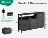 AODK Dresser with Charging Station, 52-Inch Long Dresser for Bedroom with 7 Large Fabric Drawers, Dresser TV Stand with Open Shelves for 55-Inch TV, Dark Grey AODK