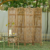 68.9Inch Folding Room Divider, 4 Panels Wood Carved Privacy Screens - Ideal Decorative Partition for Home, Office, Restaurant, Bedroom (Dark Brown) Svimi