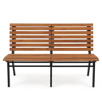 Elegant Acacia Wood Outdoor Bench – 54-Inch Armless Design with Steel Frame for Garden, Porch, and Patio - WoodArtSupply