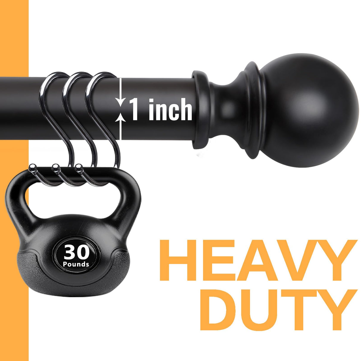 Zeerobee Curtain Rods for Windows 48 to 84, Adjustable Heavy Duty Wrap Around 1 Inch Curtain Rod, Outdoor Indoor Room Divider Modern Drapery Pole, Black, 32-86" zeerobee