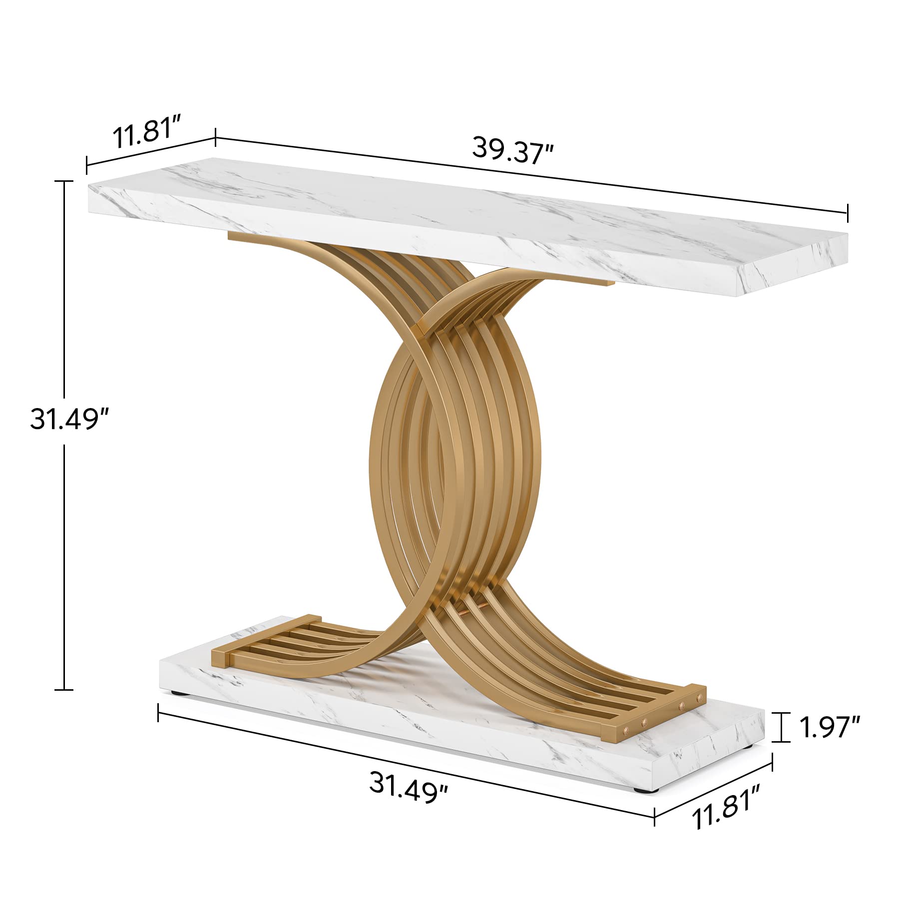 Tribesigns Gold Entryway Table, Modern 39-Inch Console/Accent Table with Geometric Metal Legs, Faux Marble Narrow Wood Sofa Table, Foyer Table for Entrance, Living Room (Gold & White) - WoodArtSupply