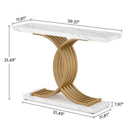 Tribesigns Gold Entryway Table, Modern 39-Inch Console/Accent Table with Geometric Metal Legs, Faux Marble Narrow Wood Sofa Table, Foyer Table for Entrance, Living Room (Gold & White) - WoodArtSupply