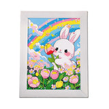 PERFECTSIGHT Cute 5D Diamond Art Kits with Wooden Frame, Kawaii DIY Painting Art for Adults, Diamond Arts and Crafts Sets, Big Gem Full Drill Diamond Dots for Women, Rainbow Bunny PERFECTSIGHT