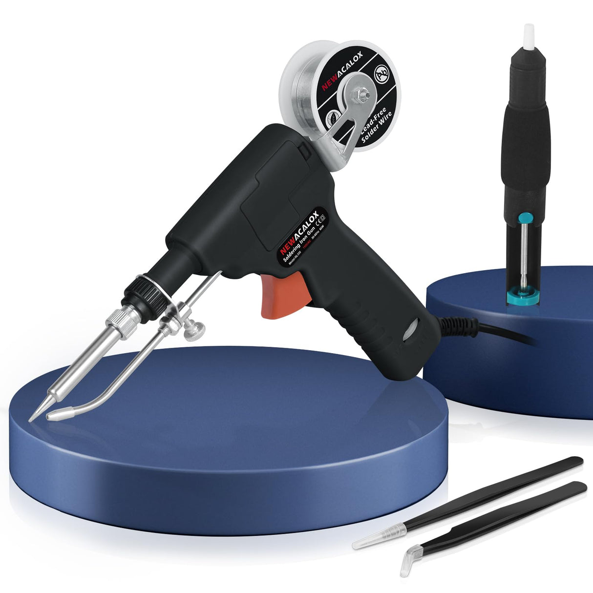 Soldering Iron Kit Electric Solder Guns Set 80W Precision Electronics Tools for Jewelry Making, Stained Glass, PCB Wire Repair, Adjustable 500-896°F, One-Handheld Automatic Send Tin Feed NEWACALOX