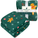 PAVILIA Christmas Gingerbread Throw Blanket | Green Holiday Christmas Fleece Blanket | Soft, Plush, Warm Winter Cabin Throw, 50x60 (Green Gingerbread) PAVILIA