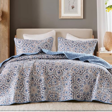 Comfort Spaces Valerie Boho Quilt Set Twin/Twin XL Blue - Soft Reversible Watercolor Medallion Bedding, Lightweight All Season Bedspread for Kids Teens Dorm Guest Room Comfort Spaces