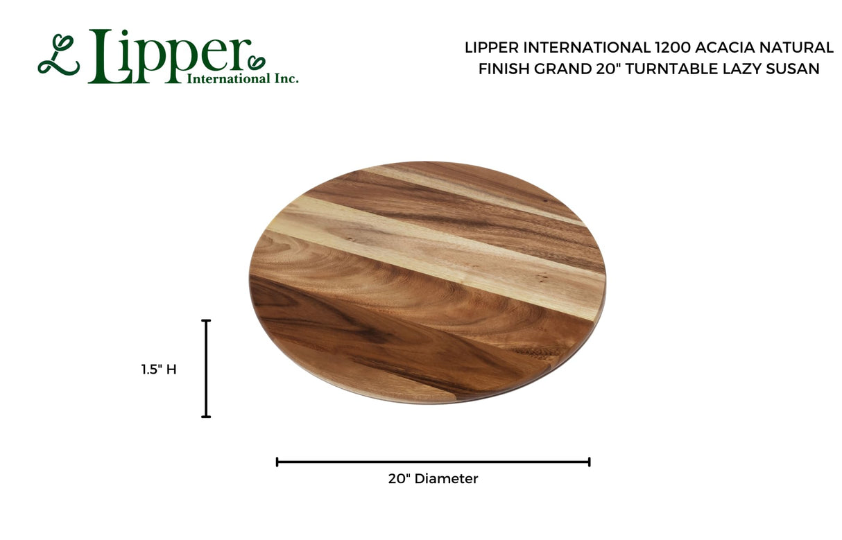 Lipper International 1200 Acacia Natural Finish Grand 20" Turntable Lazy Susan for Table - Convenient & Stylish Acacia Wood Design for Family Dining, Pantry, Counter or Craft Room Lipper International