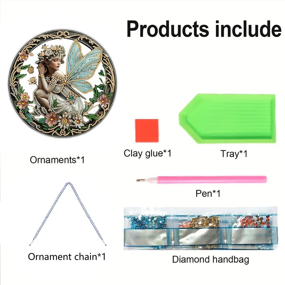POETRYDRAW DIY Hanging Diamond Art Pendant Kit Fairy, Special Crystal Diamonds Painting Ornament for Adults, 5D Diamond Art Suncatchers Double Sided Board Gem Painting Box Kit POETRYDRAW