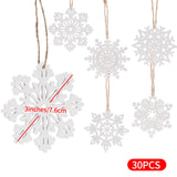Bazayona 30pcs Wooden Snowflakes Ornaments Rustic Hanging Wood Christmas Tree Snowflake Ornaments Crafts Hollowed Embellishments for Christmas Holiday Decor, 3inch, White Bazayona