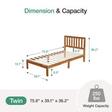 Novilla Twin Bed Frame Wood Twin Platform Bed Frame with 8.5 Inch Space Underneath, Bed Frame Twin with Headboard Solid Wood Bed Frame Foundation No Box Spring Needed, Easy Assembly Novilla
