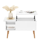 Furinno Jensen Living Room Wooden Leg Lift Top Coffee Table With Hidden Compartment and Side Open Storage Shelf, Solid White Furinno
