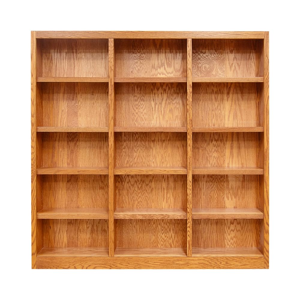 Concepts In Wood Traditional 72inches Tall 15-Shelf Triple Wide Wood Bookcase, Dry Oak Concepts In Wood