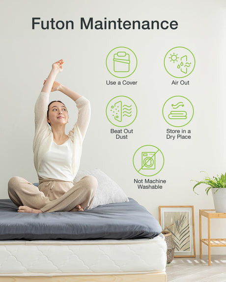FULI Japanese Futon Mattress, Japanese Floor Mattress, Floor Bed, Tatami Foldable Bed, Roll Up Sleeping Pad, Shikibuton, Made in Japan (White, Twin XL) FULI
