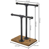 MyGift 2-Tier Urban Rustic Metal Industrial Pipe & Brown Wood T-Bar Necklace Jewelry Stand MyGift
