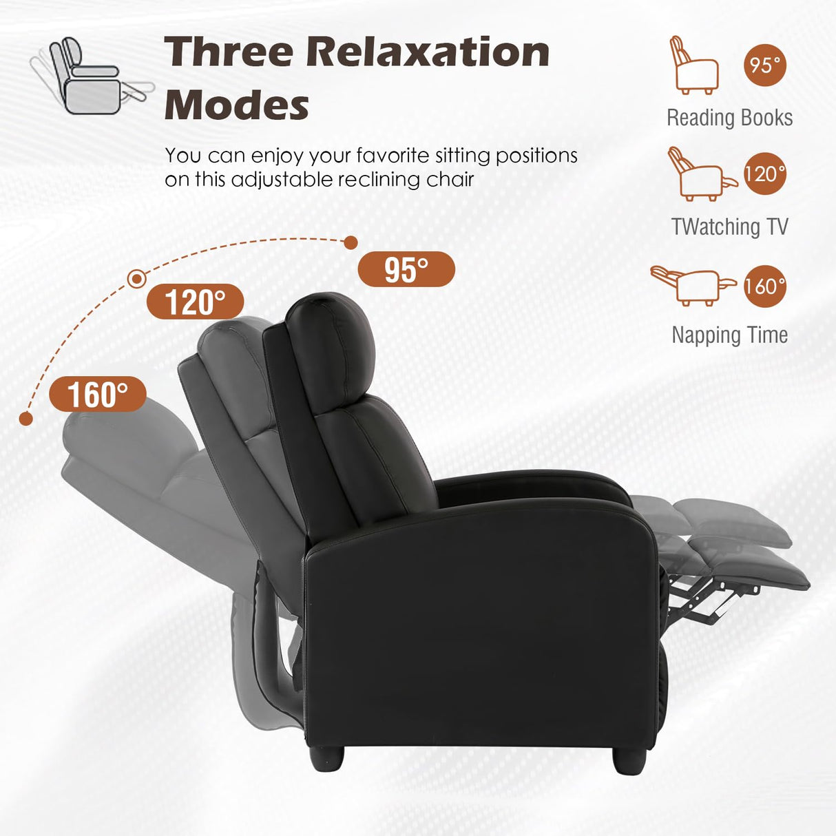 BestMassage | Recliner Chair | No Massage Function | Leather Black | with Lumbar Support, Adjustable Push Back, Wide Armrests, Footrest & Padded Seat | Easy Assembly | for Living Room, Home Theatre BestMassage