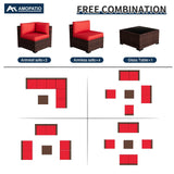 Amopatio Patio Furniture Set 7 Pieces Patio Conversation Set Outdoor Sectional Wicker Rattan Sofa with All-Weather Cover, Patio Furniture with Pillows Fits Porch Garden Backyard Balcony(Red) Amopatio