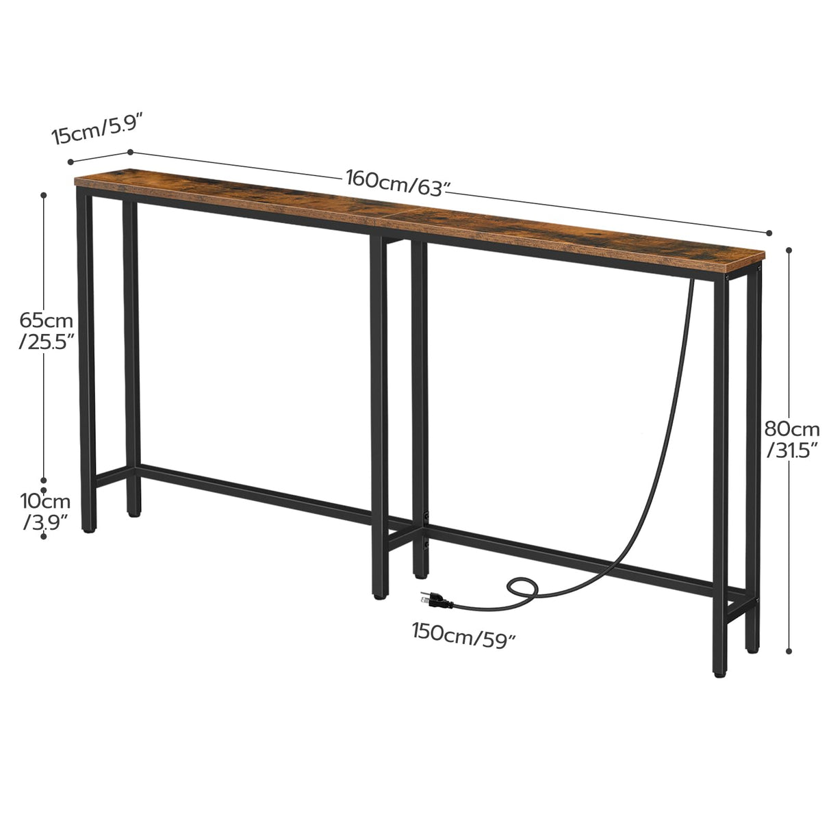 HOOBRO 5.9" Skinny Console Table with Charging Station, 63" Narrow Console Table with Power Outlets, Long and Thin Sofa Table, Slim Entryway Table, Rustic Brown BF165UXG01 HOOBRO