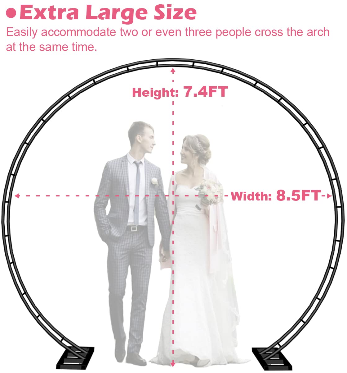 Queension Extra Large Wedding Arch for Ceremony 8.5Ft Wide 7.4Ft High, Metal Balloon Arches Backdrop Stand with Base for Party Supplies, Outdoor Garden Trellis for Climbing Plant, Round Frame, Black Queension