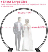 Queension Extra Large Wedding Arch for Ceremony 8.5Ft Wide 7.4Ft High, Metal Balloon Arches Backdrop Stand with Base for Party Supplies, Outdoor Garden Trellis for Climbing Plant, Round Frame, Black Queension