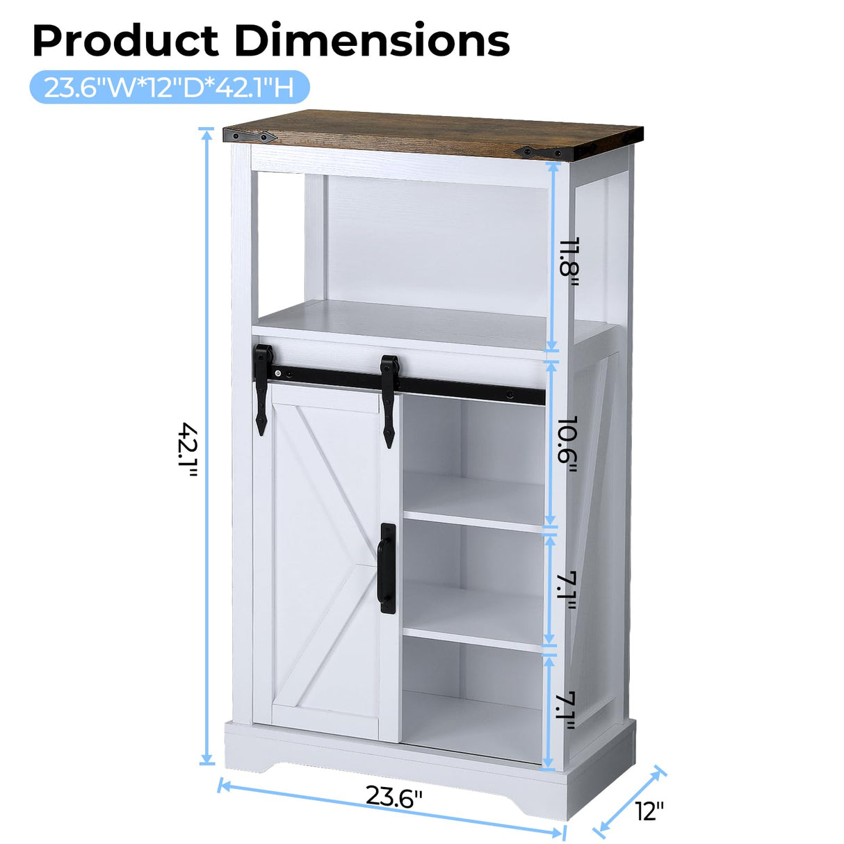 KOLIGEY Farmhouse Storage Cabinet, White Bathroom Storage Cabinet Small Hutch with Door Freestanding, for Coffee Bar, Bathroom, Laundry, Living Room, Kitchen - 24" W x 42" H KOLIGEY