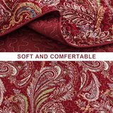 WONGS BEDDING Boho Quilt Set Queen,3 Pieces Red Paisley Pattern Bedspread Coverlet Set,Lightweight Microfiber Bohemian Bedding Set for All Season 96"×90" WONGS BEDDING