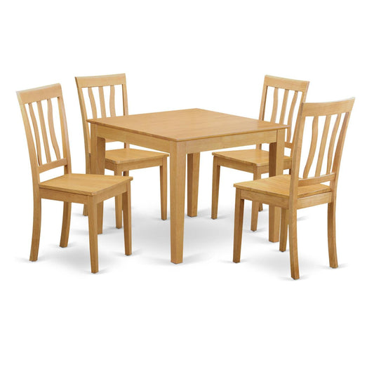 East West Furniture OXAN5-OAK-W Oxford 5 Piece Modern Set Includes a Square Wooden Table and 4 Kitchen Dining Chairs, 36x36 Inch - WoodArtSupply