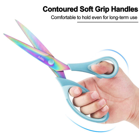 Craft Scissors, All Purpose Sharp Titanium Blade Shears, Comfortable Grips, School Scissors Set of 3 pack, Ideal for Office, Home, Sewing, Fabric, Kitchen, Arts and DIY Supplies, 9.3"/8.5"/5.6", Blue Ailile