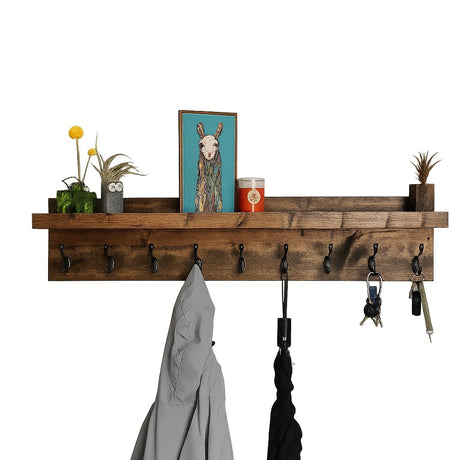 DistressedMeNot Coat Rack with Shelf (Choose your Length) Towel Rack Entryway Organizer Wall Mounted Hooks DistressedMeNot