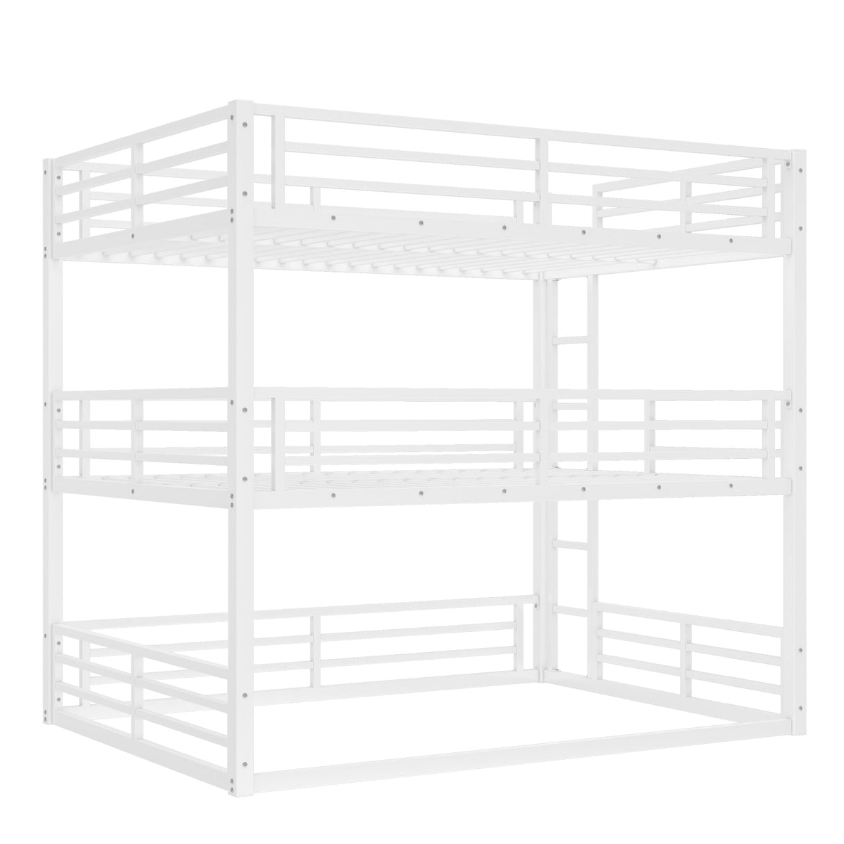 Bellemave Triple Bunk Bed Queen Size, Heavy Duty 3 Bunk Beds with Safety Guardrails and Noise-Reduced Design, Metal Triple Bed for 3 Kids, Teens, Adults, No Box Spring Needed White Bellemave