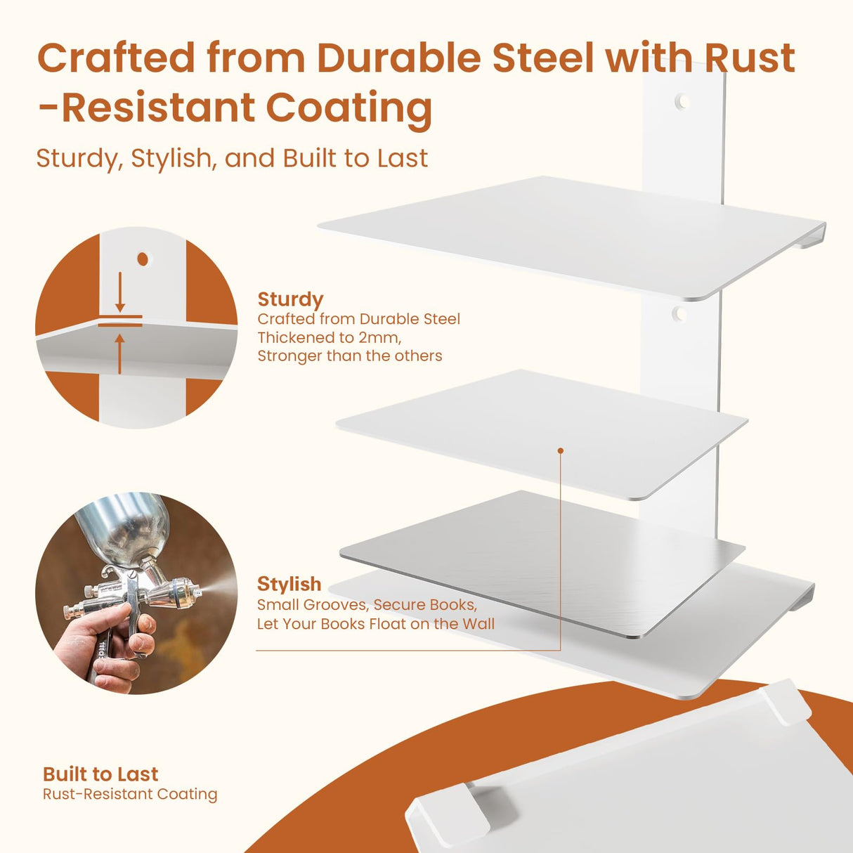 Floating Book Shelves for Wall, 6 Tier Invisible Bookshelves Heavy Duty Metal Loads 90LBS, Vertical Spine Book Tower Hanging Bookshelves, Shelves for Room Wall Mounted, 3 Pack White Wawocs