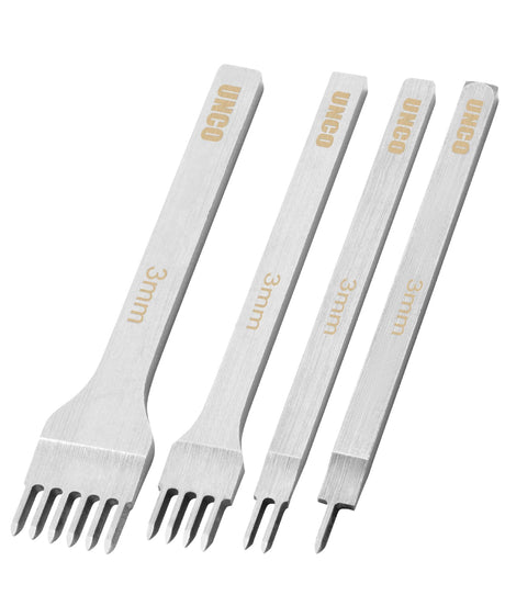 UNCO Leather Stitching Tool, 4 Pack, 3mm, 1/2/4/6 Prong, Chisel, Hole Punch UNCO