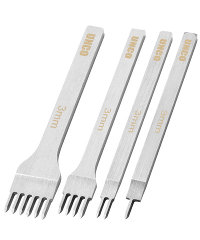 UNCO Leather Stitching Tool, 4 Pack, 3mm, 1/2/4/6 Prong, Chisel, Hole Punch