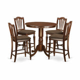 East West Furniture JACH5-MAH-C 5 Piece Counter Height Dining Table Set Includes a Round Kitchen Table with Pedestal and 4 Linen Fabric Upholstered Dining Chairs, 36x36 Inch, Mahogany East West Furniture