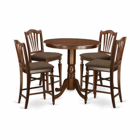 East West Furniture JACH5-MAH-C 5 Piece Counter Height Dining Table Set Includes a Round Kitchen Table with Pedestal and 4 Linen Fabric Upholstered Dining Chairs, 36x36 Inch, Mahogany East West Furniture
