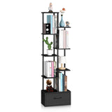 Vrisa Bookshelf with Fabric Drawer 7 Tier Bookcase with Storage 53" Tall Narrow Industrial Book Shelf Open Freestanding Shelf Organizer Unit for Living Room, Bedroom, Home Office, Black Vrisa