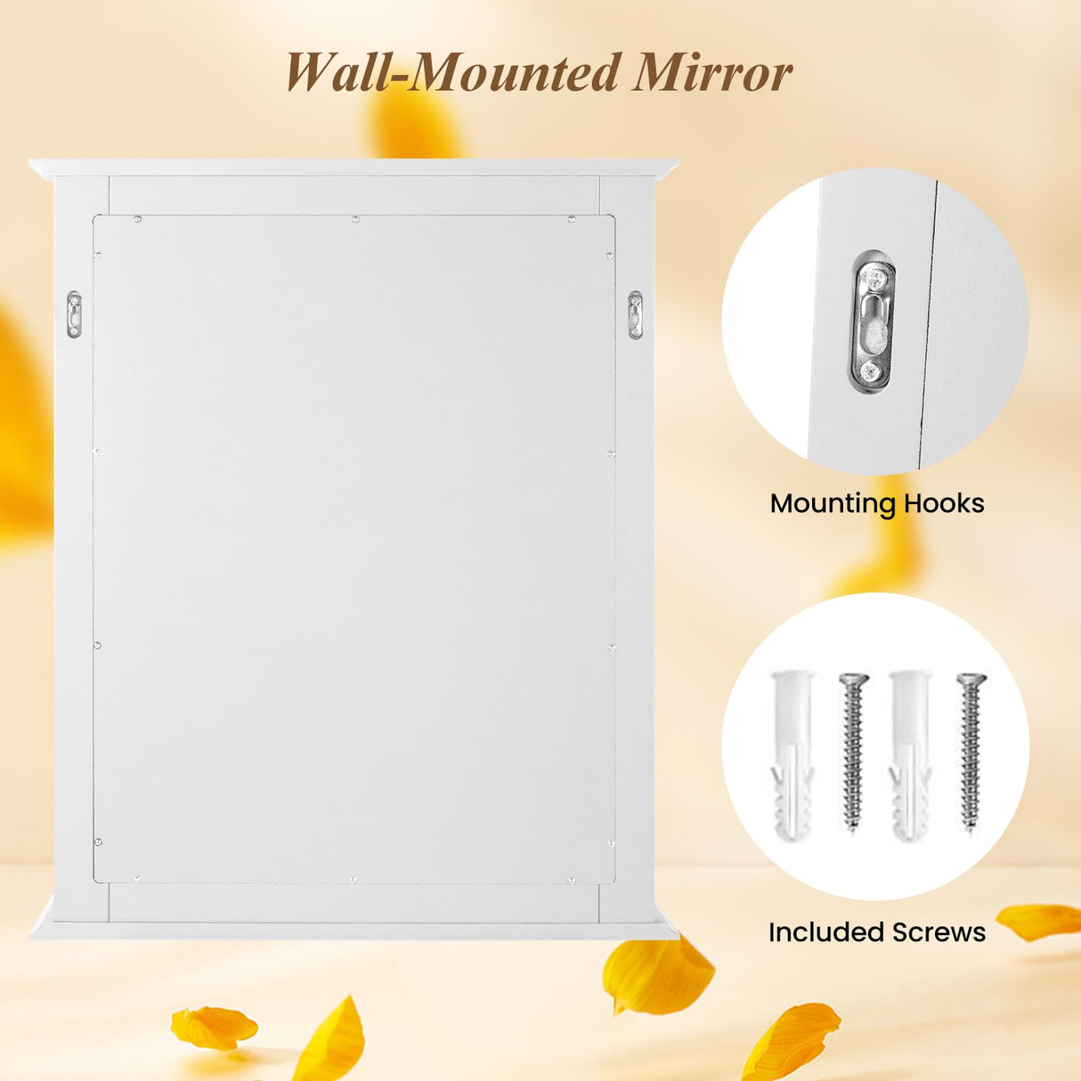 CHARMAID Bathroom Mirror with Shelf - 27" x 22.5" Wall Mirror Over Bathroom Sink, Wooden Frame Modern Rectangular Hanging Vanity Makeup Mirrors for Washroom, Entryway (White,27" L x 22.5" W) CHARMAID