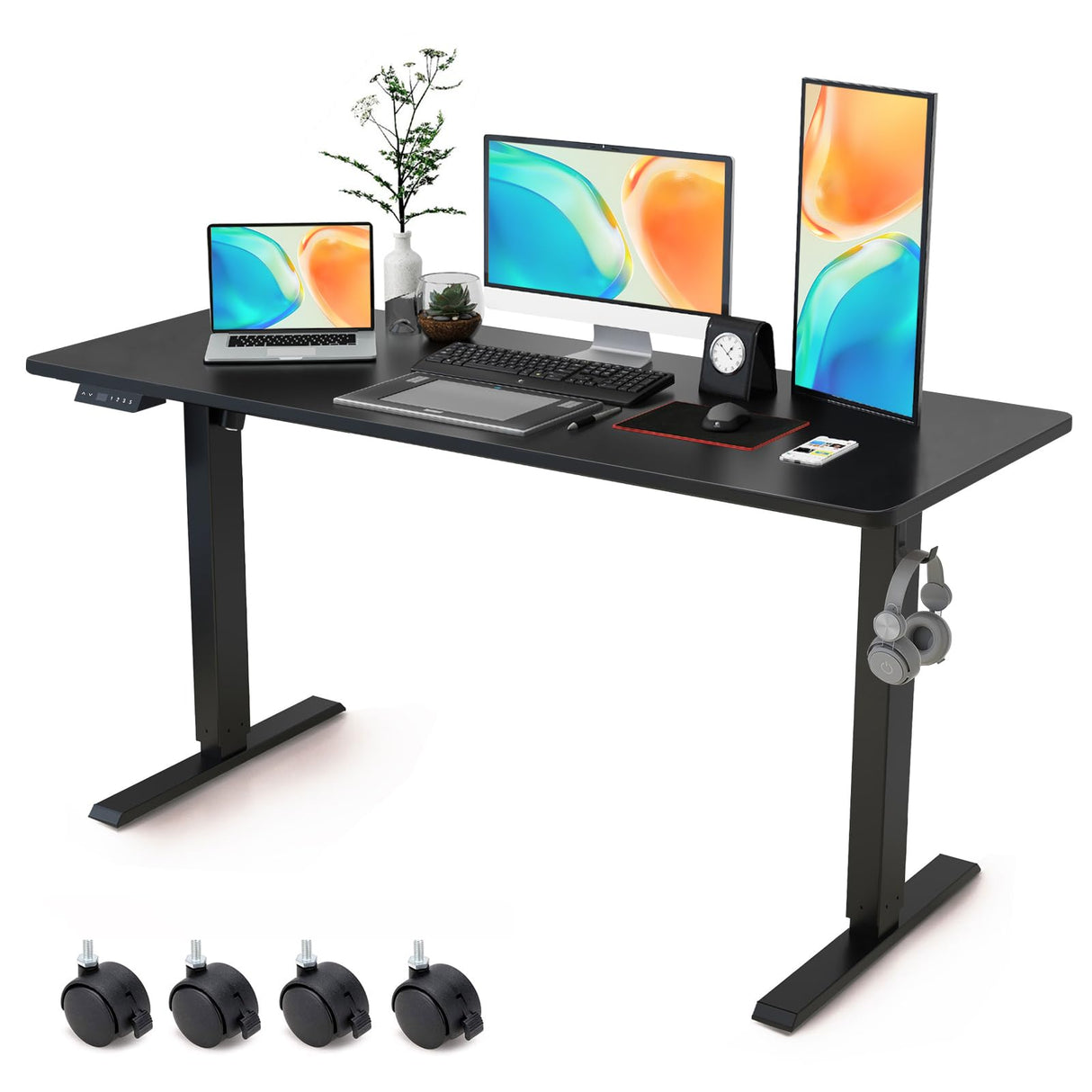 Win Up Time Electric Standing Desk Whole Piece Desktop Height Adjustable Desk- Standing Computer Desk, Sit to Stand Desk, Electric Stand Up Desk on Wheels Win Up Time