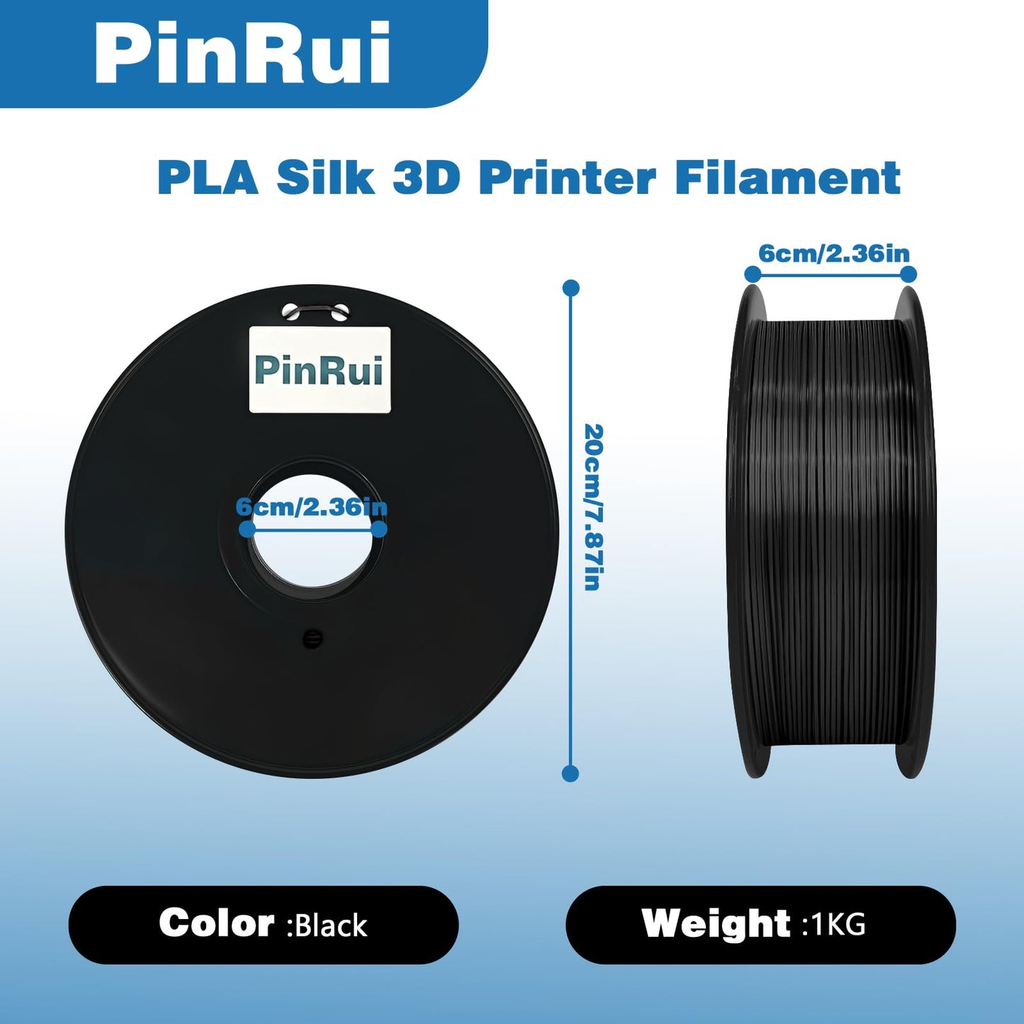 PinRui PLA Silk Filament 1.75mm 1KG, PLA 3D Printer Filament, No Warp Smooth Printing, Dimensional Accuracy +/- 0.03mm, Fit Most FDM Printer, Silk Black - WoodArtSupply