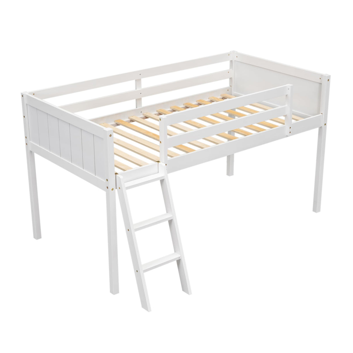 Harper & Bright Designs Kids Twin Low Loft Bed, Twin Size Loft Bed with Ladder & Safety Guardrails, Wood Junior Loft Bed Frame for Kids Girls, Boys, Teens, White Harper & Bright Designs