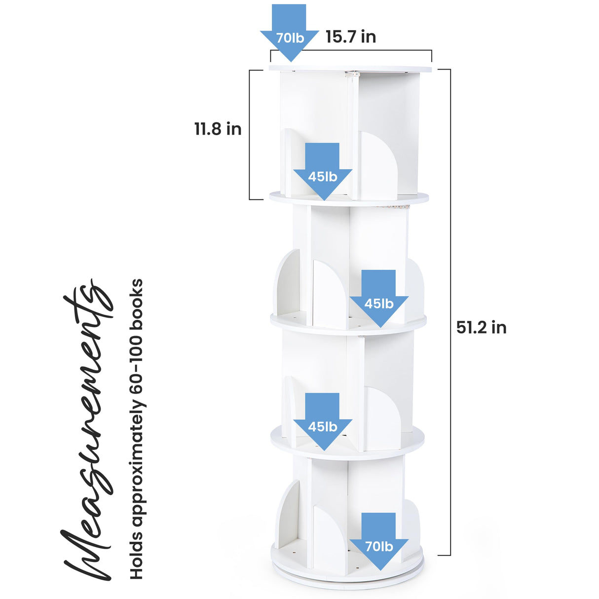 Luminous 4-Tier Revolving Bookshelf with LED Lights – Modern 360° Spinning Bookshelf Tower with Remote Control for Everyone | Space Saving Bookshelf Ideal for Any Room – Available in Black & White Generic