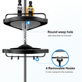 HAMITOR Corner Shower Caddy Tension Pole: Adjustable Stainless Steel Shower Organizer 4 Tier Shelf for Bathroom Bathtub Shampoo - Floor Standing Rack Bath Storage Holder with Rust Proof Rods - Black HAMITOR