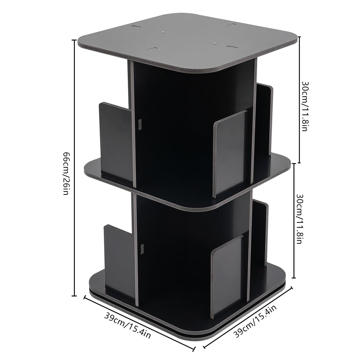 KONGKUNI Modern 2 Tier 360° Rotating Corner Bookshelf for Small Spaces - Stylish Black Desktop Bookcase - WoodArtSupply