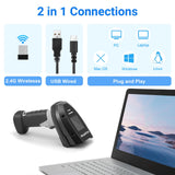 Barcode Scanner Wireless, Onewscan 1D Laser Barcode Reader with Stand 2.4G Wireless & USB Wired Connection 2 in 1 Plug and Play Handheld Bar Code Scaners onewscan