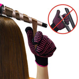 AFT90 2 Pcs Professional Heat Resistant Glove for Hair Styling Heat Blocking Gloves for Curling, Flat Iron and Hair Styling Tools, Silicone Bump, Pink Edge AFT90