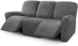 ULTICOR Velvet 8-Pieces Recliner Sofa Covers Stretch Reclining Couch Covers for 3 Cushion Reclining Sofa Slipcovers Furniture Covers Thick Soft Washable (3 Seater Recliner Cover, Dark Gray) ULTICOR