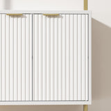 3 Tier White & Gold Ladder Shelf with Storage Cabinet, Modern Ladder Bookshelf with Doors, Wall Mount Bookcase with Metal Frame, Display Shelves for Living Room, Bedroom, Bathroom, Home Office Halitaa