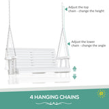 Outsunny Porch Swing with Chains and Cupholders, 2 Person Wooden Patio Swing Chair, 440 lbs. Weight Capacity, for Garden, Poolside, Backyard, White Outsunny
